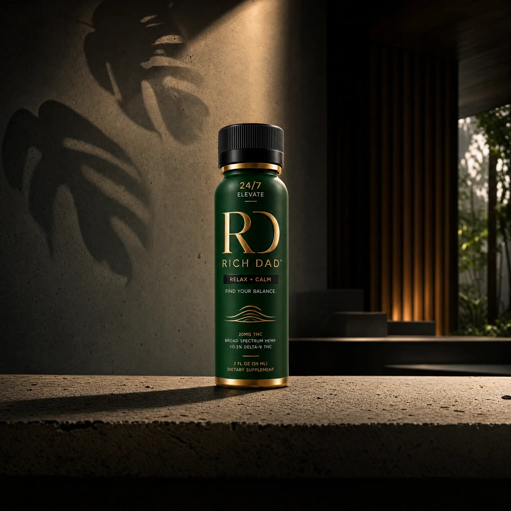Architectural space with green light — the 24/7 Elevate ritual