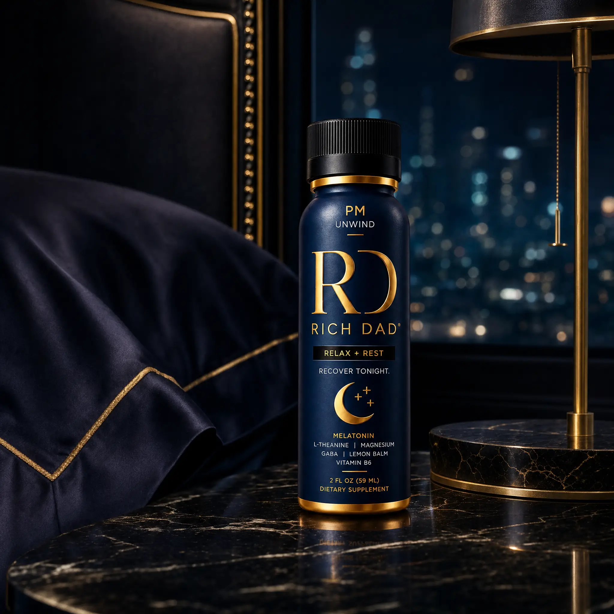 Night city light through a window — the PM Unwind ritual